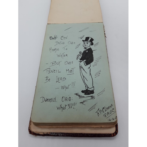 76 - A UNIQUE WW1 PERIOD AUTOGRAPH ALBUM CONTAINING PERSONAL MESSAGES, GREETINGS, JOKES, SKETCHES AND MUS... 