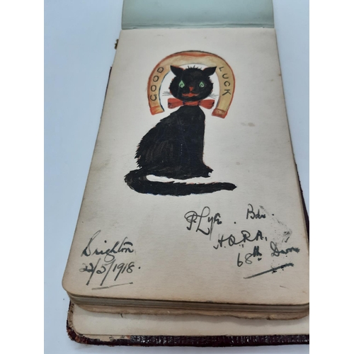 76 - A UNIQUE WW1 PERIOD AUTOGRAPH ALBUM CONTAINING PERSONAL MESSAGES, GREETINGS, JOKES, SKETCHES AND MUS... 