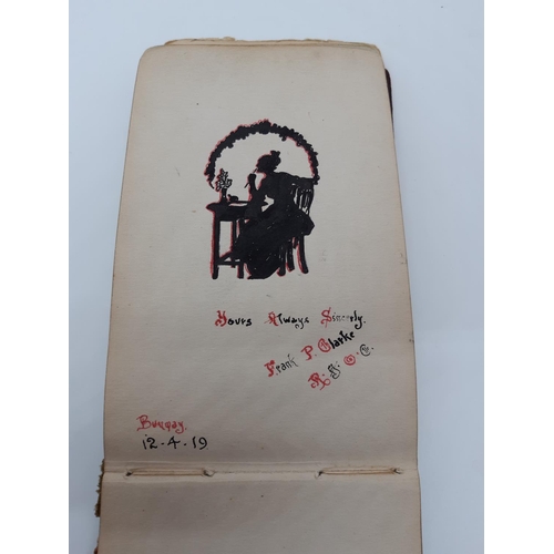 76 - A UNIQUE WW1 PERIOD AUTOGRAPH ALBUM CONTAINING PERSONAL MESSAGES, GREETINGS, JOKES, SKETCHES AND MUS... 