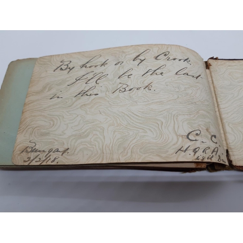 76 - A UNIQUE WW1 PERIOD AUTOGRAPH ALBUM CONTAINING PERSONAL MESSAGES, GREETINGS, JOKES, SKETCHES AND MUS... 