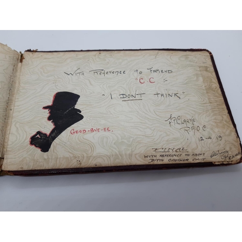 76 - A UNIQUE WW1 PERIOD AUTOGRAPH ALBUM CONTAINING PERSONAL MESSAGES, GREETINGS, JOKES, SKETCHES AND MUS... 