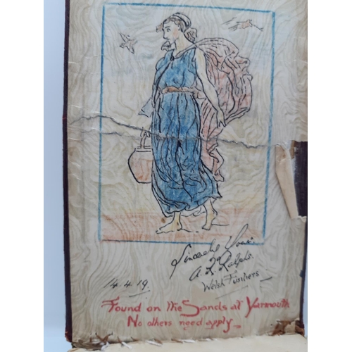 76 - A UNIQUE WW1 PERIOD AUTOGRAPH ALBUM CONTAINING PERSONAL MESSAGES, GREETINGS, JOKES, SKETCHES AND MUS... 