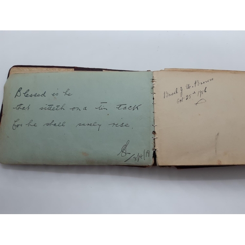 76 - A UNIQUE WW1 PERIOD AUTOGRAPH ALBUM CONTAINING PERSONAL MESSAGES, GREETINGS, JOKES, SKETCHES AND MUS... 