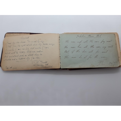 76 - A UNIQUE WW1 PERIOD AUTOGRAPH ALBUM CONTAINING PERSONAL MESSAGES, GREETINGS, JOKES, SKETCHES AND MUS... 