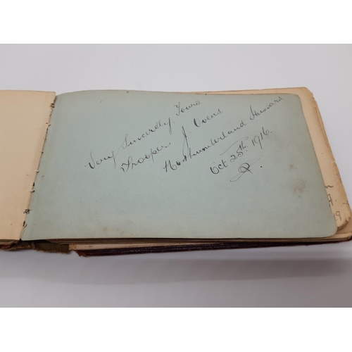 76 - A UNIQUE WW1 PERIOD AUTOGRAPH ALBUM CONTAINING PERSONAL MESSAGES, GREETINGS, JOKES, SKETCHES AND MUS... 