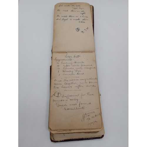 76 - A UNIQUE WW1 PERIOD AUTOGRAPH ALBUM CONTAINING PERSONAL MESSAGES, GREETINGS, JOKES, SKETCHES AND MUS... 