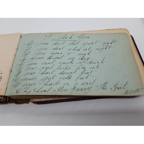 76 - A UNIQUE WW1 PERIOD AUTOGRAPH ALBUM CONTAINING PERSONAL MESSAGES, GREETINGS, JOKES, SKETCHES AND MUS... 