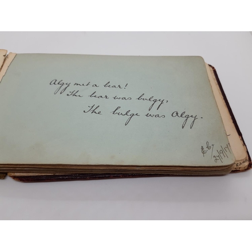 76 - A UNIQUE WW1 PERIOD AUTOGRAPH ALBUM CONTAINING PERSONAL MESSAGES, GREETINGS, JOKES, SKETCHES AND MUS... 