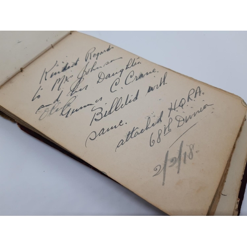 76 - A UNIQUE WW1 PERIOD AUTOGRAPH ALBUM CONTAINING PERSONAL MESSAGES, GREETINGS, JOKES, SKETCHES AND MUS... 