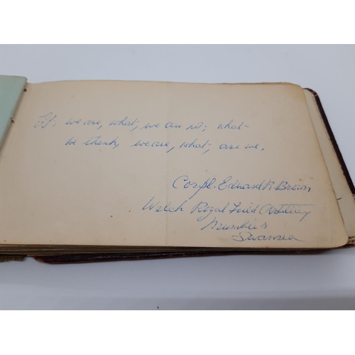 76 - A UNIQUE WW1 PERIOD AUTOGRAPH ALBUM CONTAINING PERSONAL MESSAGES, GREETINGS, JOKES, SKETCHES AND MUS... 