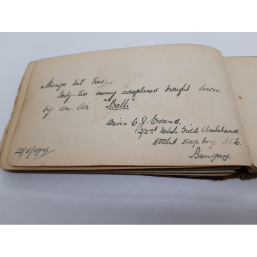 76 - A UNIQUE WW1 PERIOD AUTOGRAPH ALBUM CONTAINING PERSONAL MESSAGES, GREETINGS, JOKES, SKETCHES AND MUS... 