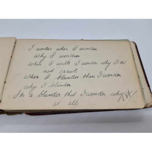 76 - A UNIQUE WW1 PERIOD AUTOGRAPH ALBUM CONTAINING PERSONAL MESSAGES, GREETINGS, JOKES, SKETCHES AND MUS... 