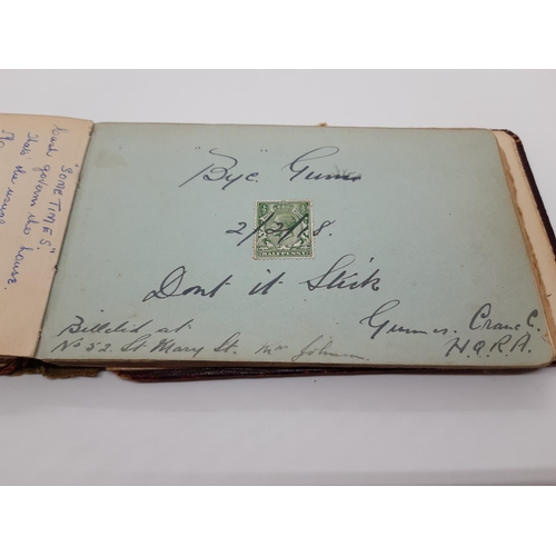 76 - A UNIQUE WW1 PERIOD AUTOGRAPH ALBUM CONTAINING PERSONAL MESSAGES, GREETINGS, JOKES, SKETCHES AND MUS... 