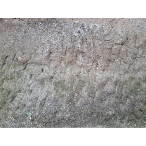 437 - AN 18TH CENTURY HEAVY SANDSTONE TROUGH -MEASURING APPROX. 3'4