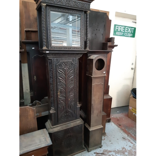 119 - NINE GRANDFATHER CLOCK CASES, TWO GRANDMOTHER CLOCK CASES AND EIGHT GRANDFATHER CLOCK HOODS