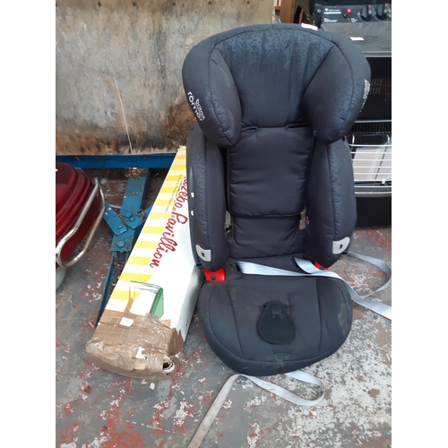 296 - TWO ITEMS TO INCLUDE A BOXED 2.7 METRE SQUARE GARDEN GAZEBO AND A BRITAX CAR SEAT