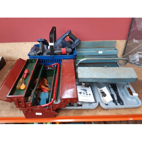 327 - FOUR ITEMS TO INCLUDE TWO METAL CANTILEVER TOOL BOXES CONTAINING FACOM AND KING DICK SPANNERS, STANL... 