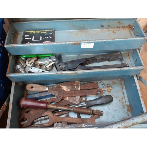 327 - FOUR ITEMS TO INCLUDE TWO METAL CANTILEVER TOOL BOXES CONTAINING FACOM AND KING DICK SPANNERS, STANL... 