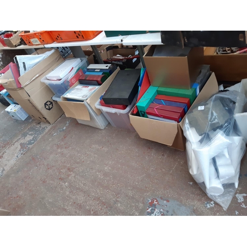 415 - A LARGE QUANTITY OF OFFICE SUPPLIES TO INCLUDE BOX FILES, DOCUMENT WALLETS, CASH REGISTER ROLLS ETC.