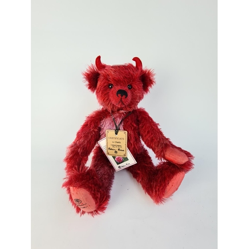 239 - A ROBIN RIVE LIMITED EDITION 26 OF 300 'LE DIABLE' RED DEVIL BEAR WITH CERTIFICATE