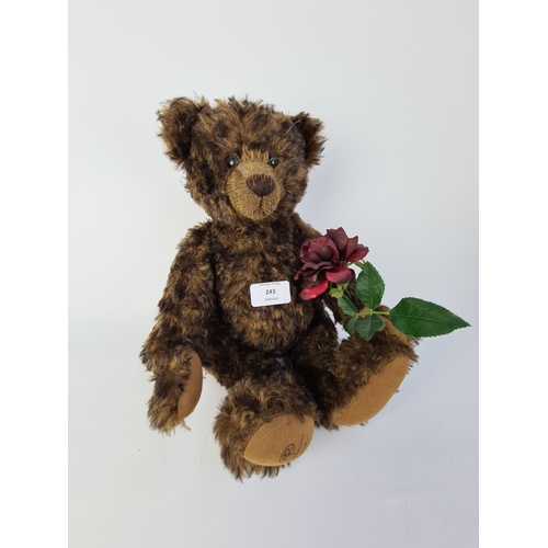 243 - A ROBIN RIVE LIMITED EDITION 5 OF 130 'HOT CHOCOLATE' TEDDY BEAR WITH FLOWER AND CERTIFICATE