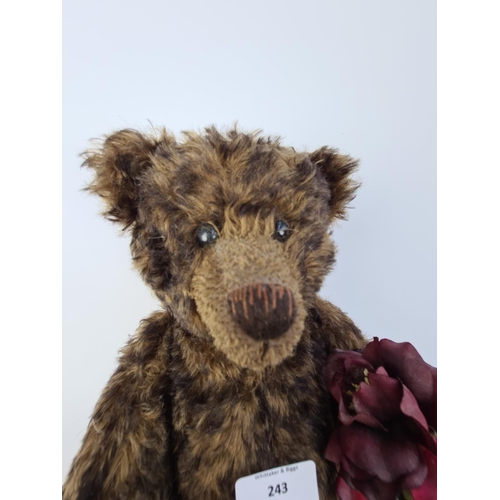 243 - A ROBIN RIVE LIMITED EDITION 5 OF 130 'HOT CHOCOLATE' TEDDY BEAR WITH FLOWER AND CERTIFICATE