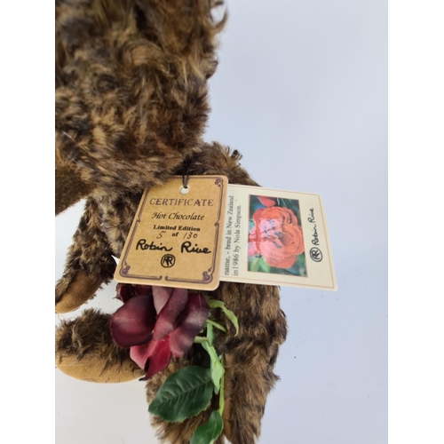 243 - A ROBIN RIVE LIMITED EDITION 5 OF 130 'HOT CHOCOLATE' TEDDY BEAR WITH FLOWER AND CERTIFICATE