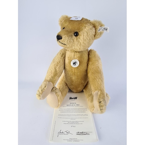 259 - A STEIFF 403026 PGB 35 REPLICA 1904 LIMITED EDITION 863 OF 1904 DARK BLONDE TEDDY BEAR WITH ORIGINAL... 