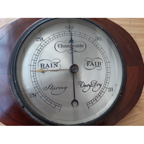 137 - A EARLY 20TH CENTURY INLAID MAHOGANY BAROMETER AND THERMOMETER