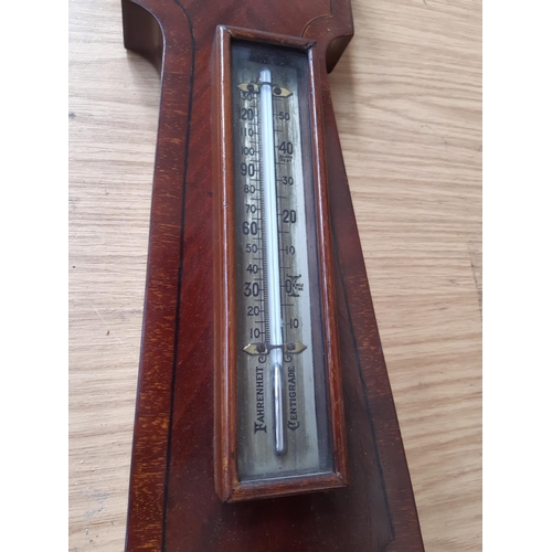 137 - A EARLY 20TH CENTURY INLAID MAHOGANY BAROMETER AND THERMOMETER