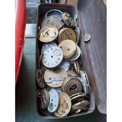 148 - TWO BOXES CONTAINING A LARGE QUANTITY OF POCKET WATCH AND WRISTWATCH ENAMEL DIALS AND MOVEMENTS