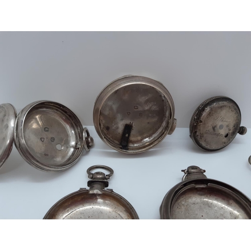 150 - A BOX CONTAINING SEVEN ENGLISH HALLMARKED SILVER POCKET WATCH CASES TO INCLUDE BIRMINGHAM, LONDON ET... 