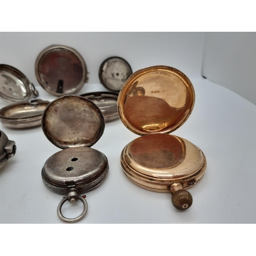 150 - A BOX CONTAINING SEVEN ENGLISH HALLMARKED SILVER POCKET WATCH CASES TO INCLUDE BIRMINGHAM, LONDON ET... 