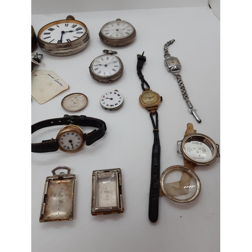 152 - A BOX CONTAINING VARIOUS WRISTWATCHES AND POCKET WATCHES TO INCLUDE A GOLIATH POCKET WATCH (MISSING ... 