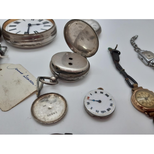 152 - A BOX CONTAINING VARIOUS WRISTWATCHES AND POCKET WATCHES TO INCLUDE A GOLIATH POCKET WATCH (MISSING ... 