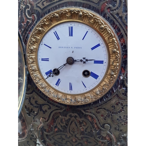 156 - THREE VICTORIAN CLOCKS TO INCLUDE A FRENCH BREGUET A PARIS MANTLE CLOCK WITH WELL DETAILED BRASS PIE... 