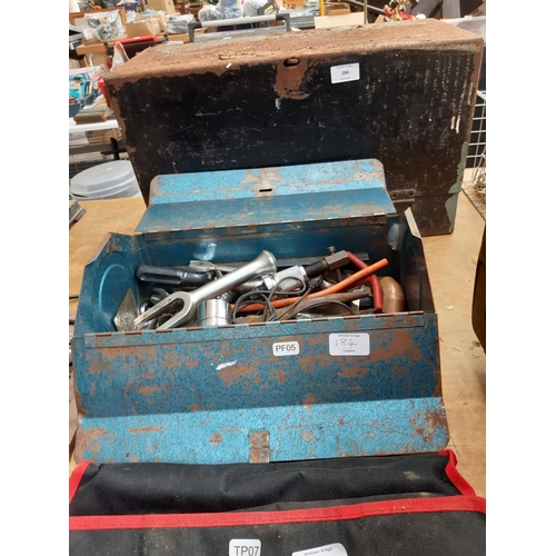 184 - TWO METAL TOOL BOXES CONTAINING BALL JOINT SPLITTER, METABO 1/2