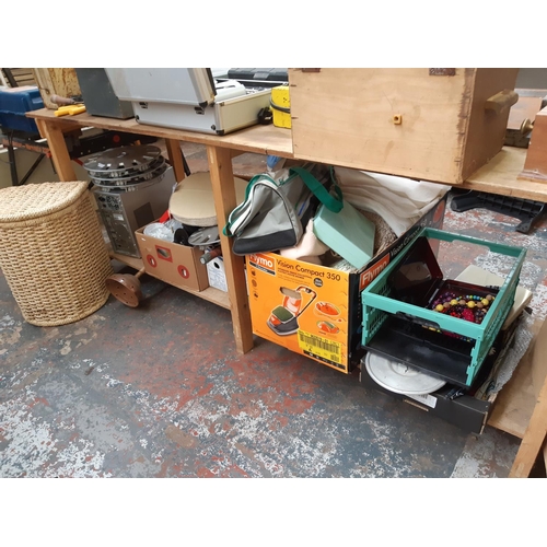 206 - A LARGE MIXED CLEARANCE LOT TO INCLUDE PINE FRAMED MIRRORS, ROYAL WESSEX PLATES, COSTUME JEWELLERY, ... 