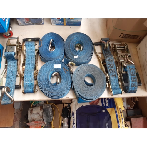 233 - FOUR HEAVY DUTY BLUE RATCHET STRAPS