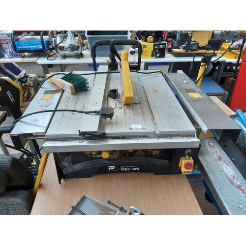 296 - A BLACK AND YELLOW PERFORMANCE POWER 250MM BENCH TABLE SAW