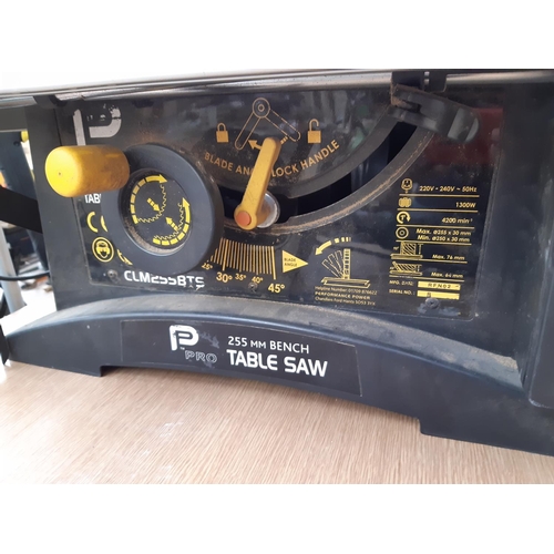 296 - A BLACK AND YELLOW PERFORMANCE POWER 250MM BENCH TABLE SAW