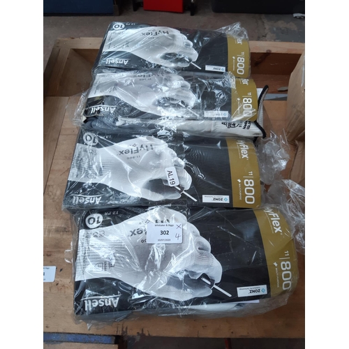302 - FOUR NEW PACKS OF 12 HYFLEX SIZE WORK GLOVES