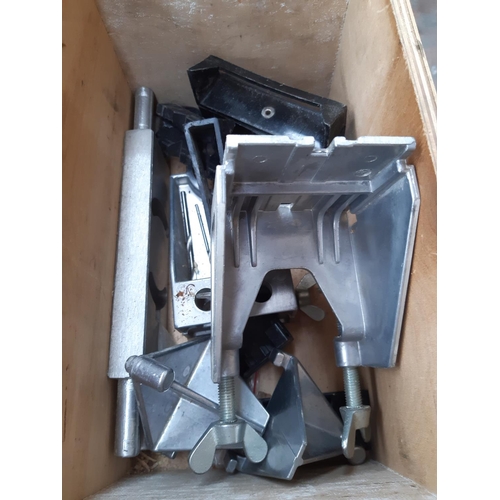 306 - A WOODEN WORKBENCH WITH MOUNTED RECORD 9