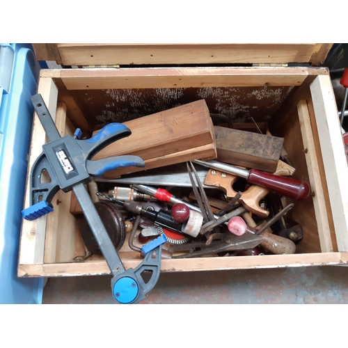 308 - THREE BOXES OF GOOD QUALITY HAND TOOLS TO INCLUDE CLIPPER HAND DRILL, STANLEY RATCHET SCREWDRIVER, H... 