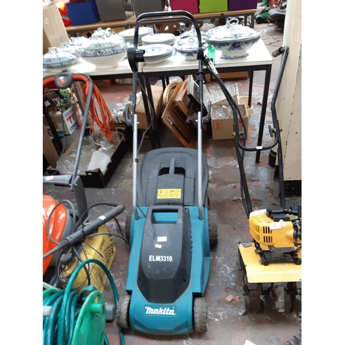 313 - A MAKITA ELM3310 ELECTRIC LAWN MOWER WITH GRASS COLLECTOR