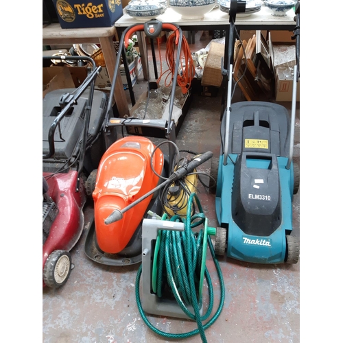 314 - THREE ITEMS TO INCLUDE AN ORANGE AND GREY FLYMO EASI GLIDE 300V ELECTRIC HOVER MOWER, KARCHER K2.01 ... 