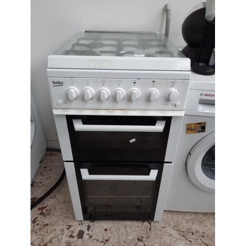 328 - A WHITE BEKO BCDG504W 50CM GAS COOKER WITH DOUBLE OVEN