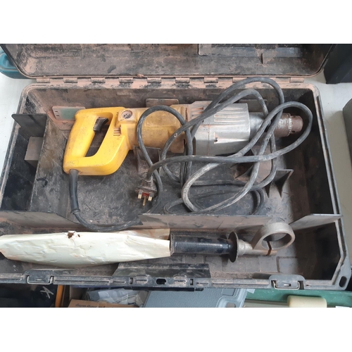 214 - A CASED YELLOW DEWALT MAINS ELECTRIC HEAVY DUTY DRILL FOR SPARES OR REPAIR