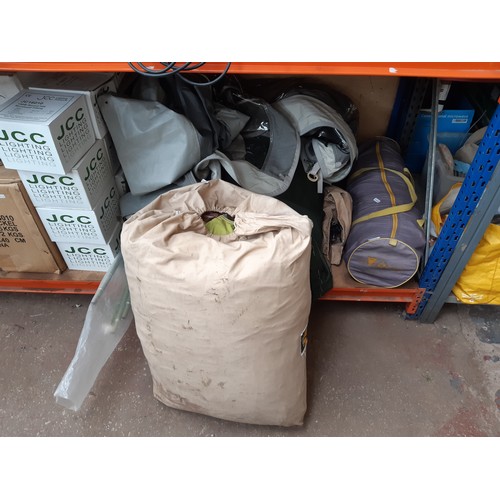 64 - THREE ITEMS TO INCLUDE A BAGGED DISCOVERY DD300 TENT, A BAGGED GARDEN GAZEBO AND A H.G BEIGE AND GRE... 