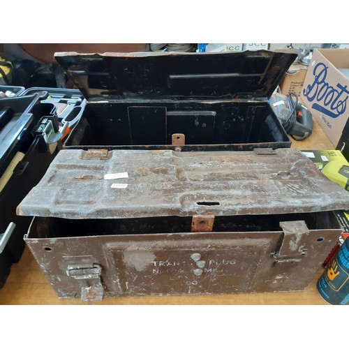 148 - FOUR ITEMS TO INCLUDE TWO METAL ARMY STYLE AMMUNITION BOXES AND TWO METAL TOOL BOXES